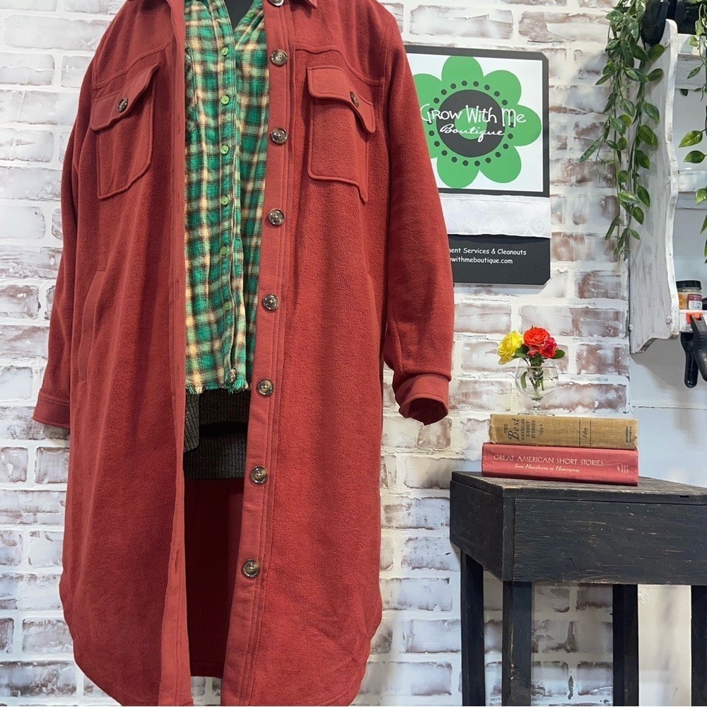 Women's Rust Red Button-Front Jacket - Picture 4 of 9